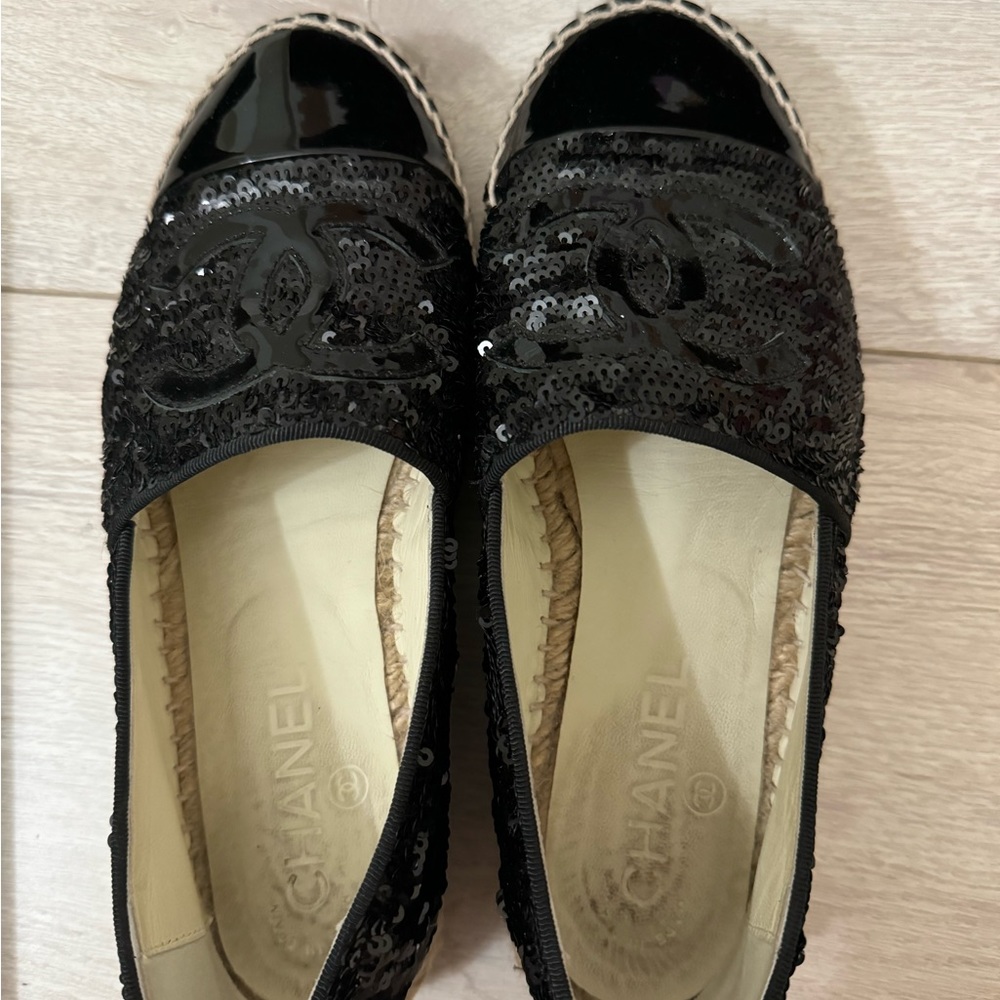 Chanel black sequin espadrilles size 36